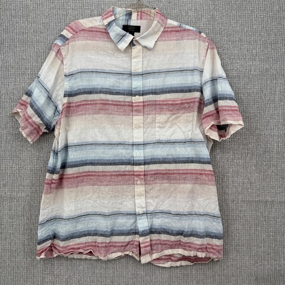 Linen Club Room Luxury Mens XL Striped Short Sleeve‎ Button Up Shirt - Picture 1 of 6